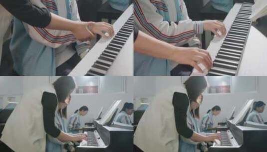 学校宣传电钢琴课堂老师学生键盘特写高清在线视频素材下载