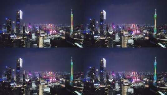 航拍广州夜晚现代城市都市风光高清在线视频素材下载