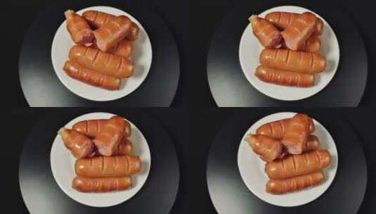 油炸香肠台湾烤肠美食4k视频高清在线视频素材下载