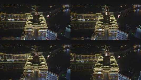 城市航拍湖南通道廊桥夜景高清在线视频素材下载