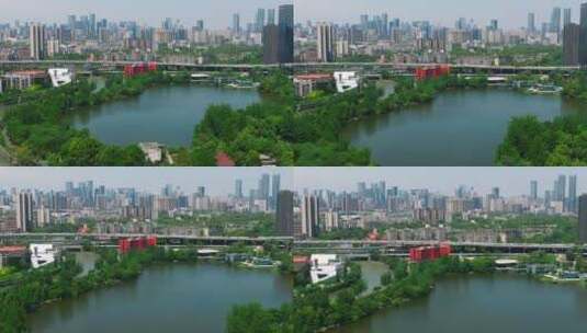 成都东湖公园航拍4k高清在线视频素材下载