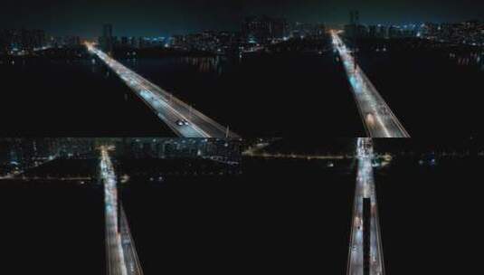 杭州西兴大桥夜景航拍高清在线视频素材下载