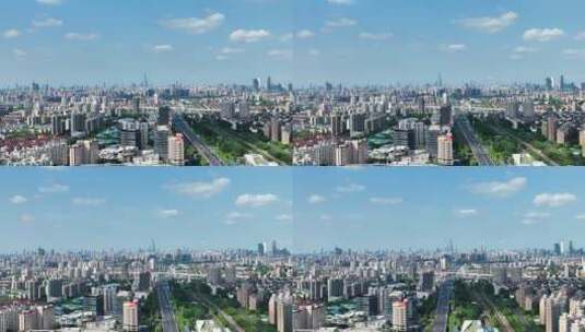 上海疫情夏季蓝天白云城市航拍高清在线视频素材下载
