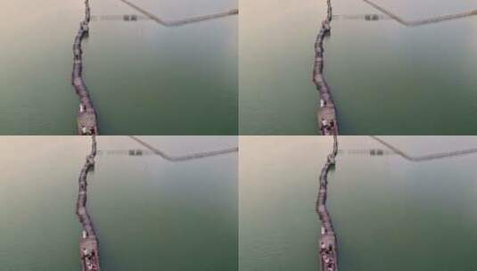 湖面上的石板长桥历史人文古迹高清在线视频素材下载