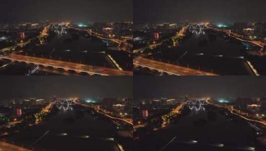 航拍太原汾河北中环桥段夜景高清在线视频素材下载