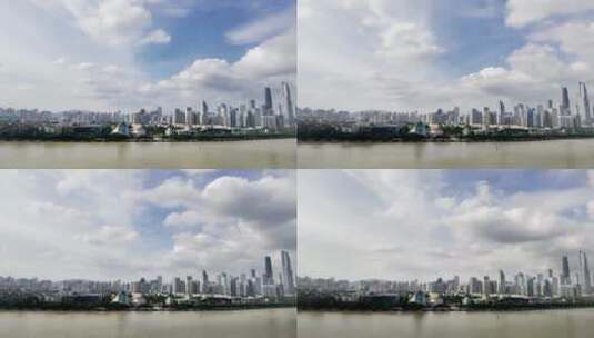 广州现代都市风光蓝天白云航拍高清在线视频素材下载