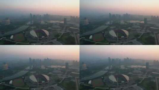 浙江省义乌市体育场4K滑动变焦航拍高清在线视频素材下载