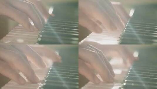 唯美弹钢琴的手在钢琴键上高清在线视频素材下载