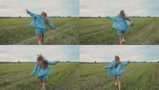 小女孩在草地上奔跑高清在线视频素材下载