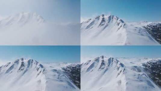 无人机穿越云雾见雪山夹金山高清在线视频素材下载