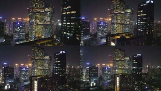 4K航拍腾讯滨海大厦灯火通明夜景-调色即用高清在线视频素材下载