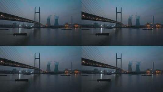 闵浦大桥傍晚航拍高清在线视频素材下载