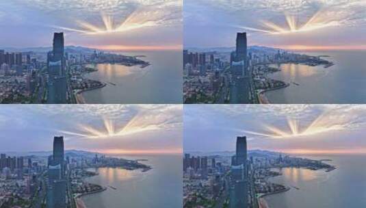 青岛海天中心浮山湾香港中路繁华建筑城市高清在线视频素材下载