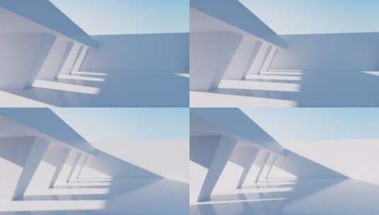 白色空旷的室外建筑场景3D渲染高清在线视频素材下载