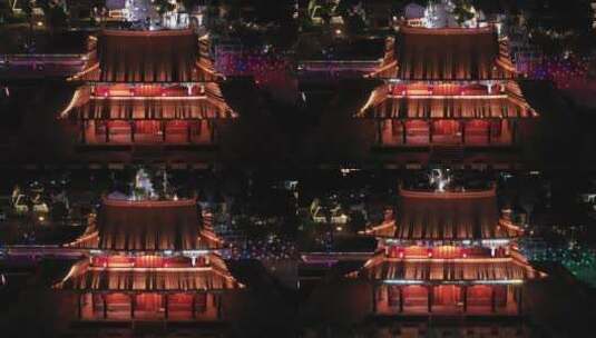 大理古城区洱海门夜景航拍高清在线视频素材下载