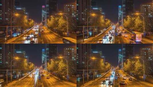 北京CBD京广路夜景马路车流延时高清在线视频素材下载
