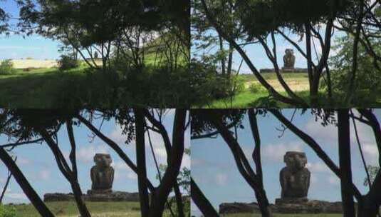 智利复活节岛上的巨人石像高清在线视频素材下载