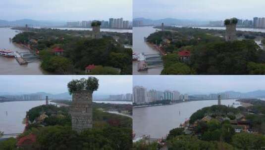 温州江心屿东、西双塔航拍4K高清在线视频素材下载