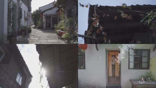 杭州旅游城市古街古典房屋阳光闪烁高清在线视频素材下载