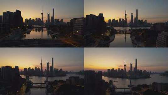 4K上海陆家嘴日出航拍高清在线视频素材下载