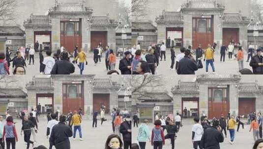 北京鼓楼广场群众踢毽子活动高清在线视频素材下载