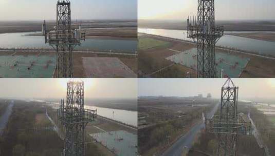 黄河边的信号塔高清在线视频素材下载