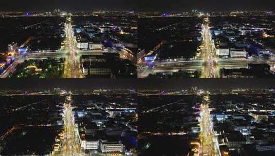 航拍江苏苏州人民路交通夜景灯光高清在线视频素材下载
