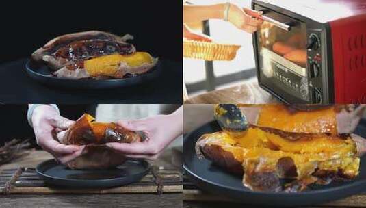 烤蜜薯过程展示高清在线视频素材下载