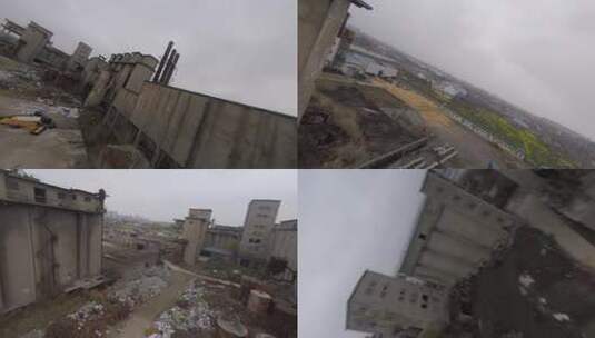 穿越机航拍废弃工厂高清在线视频素材下载