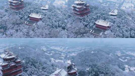 航拍杭州吴山城隍阁冬天雪景视频高清在线视频素材下载