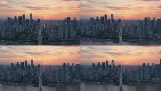 重庆东水门大桥城市逆光航拍全景高清在线视频素材下载