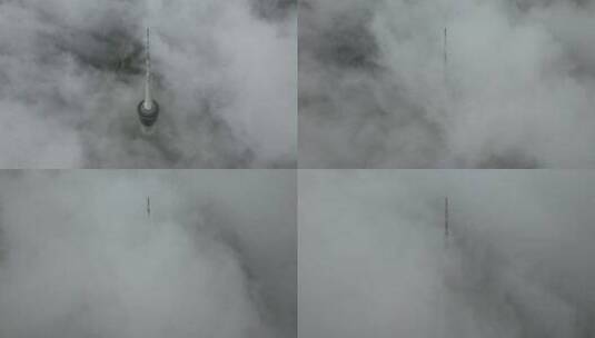 烟雾缭绕的深圳梧桐山电视塔高清在线视频素材下载