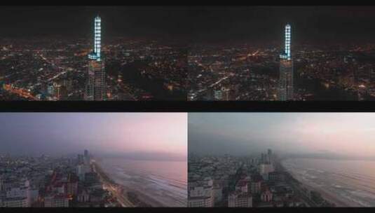 城市航拍越南也转日摩天大楼夜景灯光海边高清在线视频素材下载