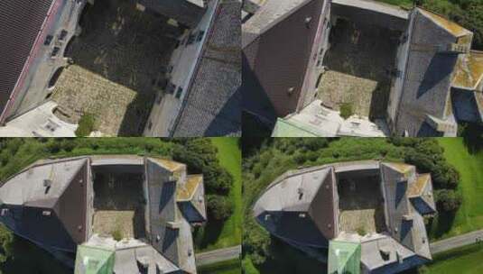 空中拍摄村庄奥列斯克城堡。乌克兰高清在线视频素材下载