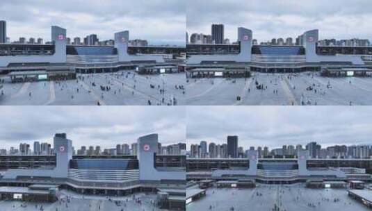 江西九江站黄昏傍晚航拍视频合集高清在线视频素材下载