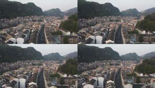 贵州航拍镇远古镇中式小桥流水大山环绕景色高清在线视频素材下载