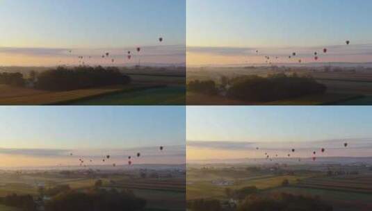 航拍日出时的热气球节高清在线视频素材下载