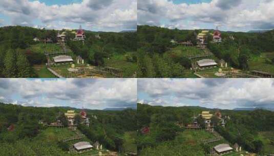 梅洪山的苏东派寺。祖东派竹桥经过稻田的美丽景色高清在线视频素材下载