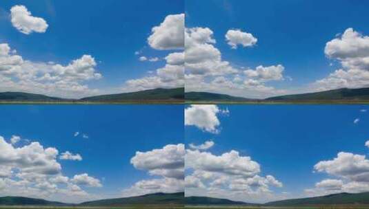 蓝天白云和草地的延时风光高清在线视频素材下载