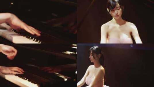 美女弹钢琴美女音乐会钢琴演奏肖邦夜曲高清在线视频素材下载