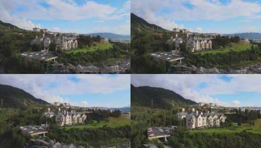 云南腾冲夏日上午城堡酒店航拍高清在线视频素材下载
