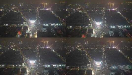 山东菏泽东方红大街夜景灯光城市交通航拍高清在线视频素材下载