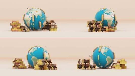 全球金融与货币概念的3d渲染高清在线视频素材下载