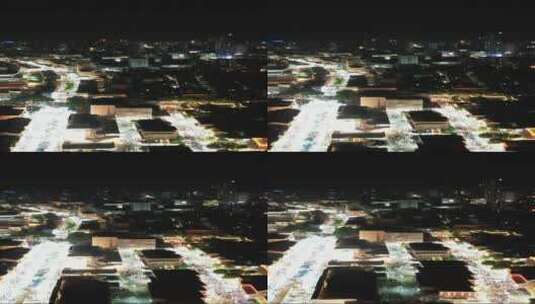 江苏连云港步行街夜景人流航拍高清在线视频素材下载