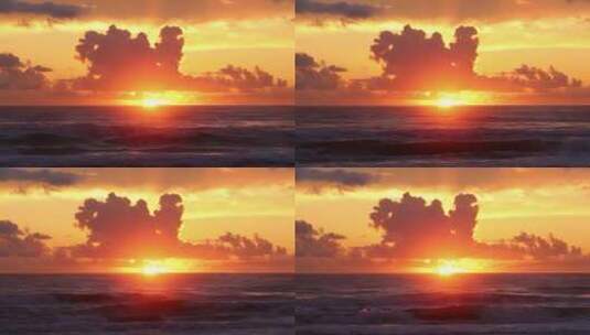 海上日出海浪翻滚大海夕阳海岸落日火烧云高清在线视频素材下载