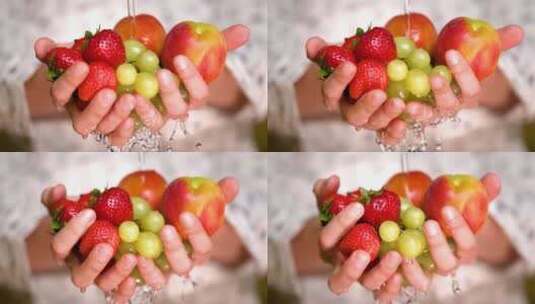 女人双手手捧水果洗水果高清在线视频素材下载