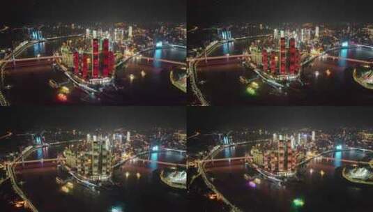 重庆来福士晚霞夜景航拍高清在线视频素材下载
