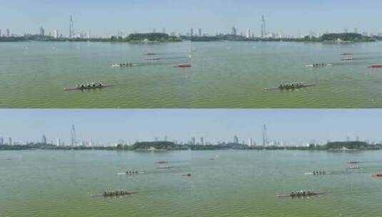 南京玄武湖公园水上运动，赛艇比赛高清在线视频素材下载