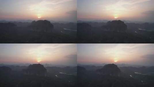 航拍广东韶关丹霞山惋惜夕阳高清在线视频素材下载