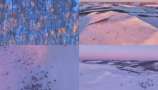 白桦雪山晚霞光影合集视频素材高清在线视频素材下载